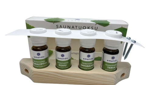 Set esenciálnych olejov do sauny 4×10 ml, drevený stojan