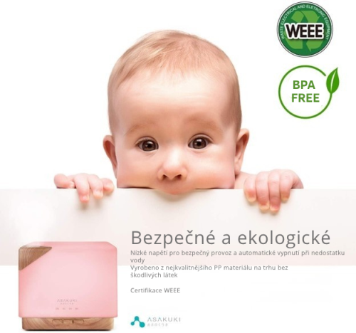 Aroma difuzér ASAKUKI velkokapacitní - světlé dřevo 700 ml