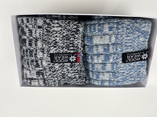 Teplé vlnené ponožky z 70% vlny - darčekové balenie 2ks 43/46, šedá a modrá