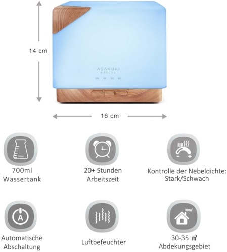 Aroma difuzér ASAKUKI veľkokapacitný, svetlé drevo 700 ml