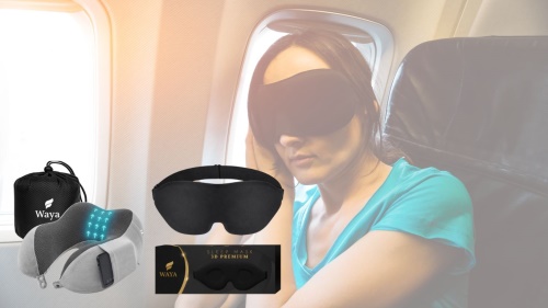 Cestovatelský set polštář na krk a 3D maska na spaní - špunty do uší zdarma