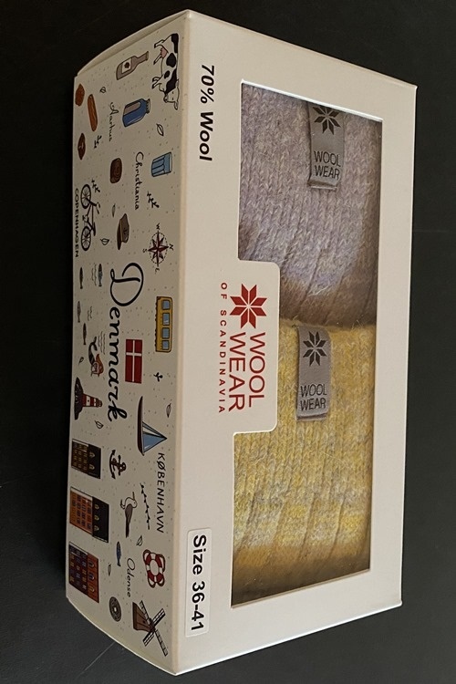 Teplé vlnené ponožky z 70% vlny - darčekové balenie 2ks 37/41, fialová a žltá