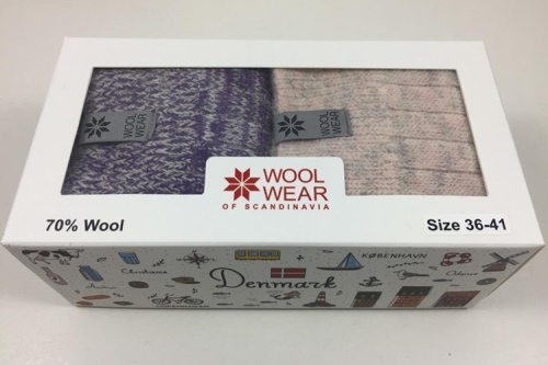 Teplé vlněné ponožky z 80% vlny - dárkové balení 2ks, fialová a růžová