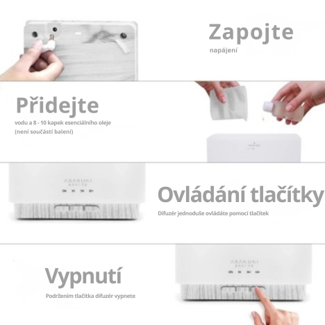 Aroma difuzér ASAKUKI velkokapacitní - bílé dřevo 700 ml