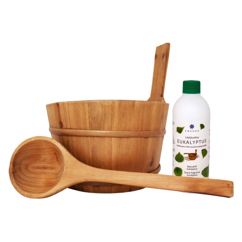 Sada saunové vedro a naberačka + Eukalyptus 500 ml