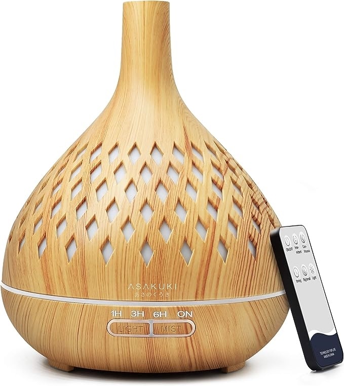 Aroma difuzér ASAKUKI váza, světlé dřevo 400 ml